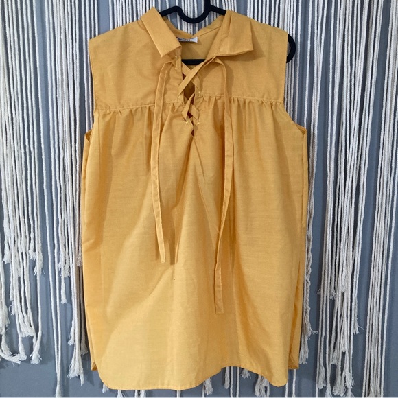 Yellow Handmade Women's Sleeveless Renaissance Tunic V Neck Tie Up Loose Fit - Picture 4 of 13